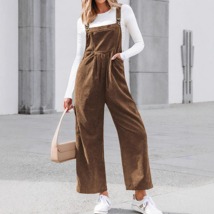 Women's Casual Corduroy Overall Pants with Wide Leg & Adjustable Straps Mune Fashion