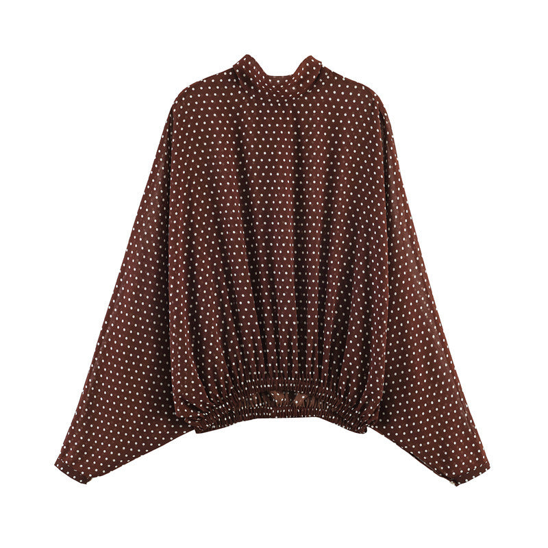 Women's Two-Piece Retro Polka Dot Set with Wide Batwing Top and Pleated Midi Skirt Mune Fashion
