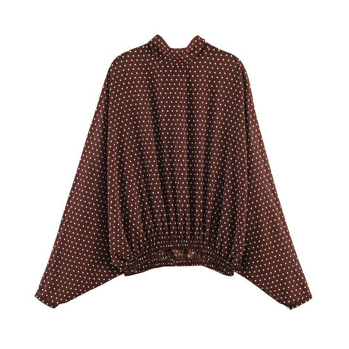 Women's Two-Piece Retro Polka Dot Set with Wide Batwing Top and Pleated Midi Skirt Mune Fashion