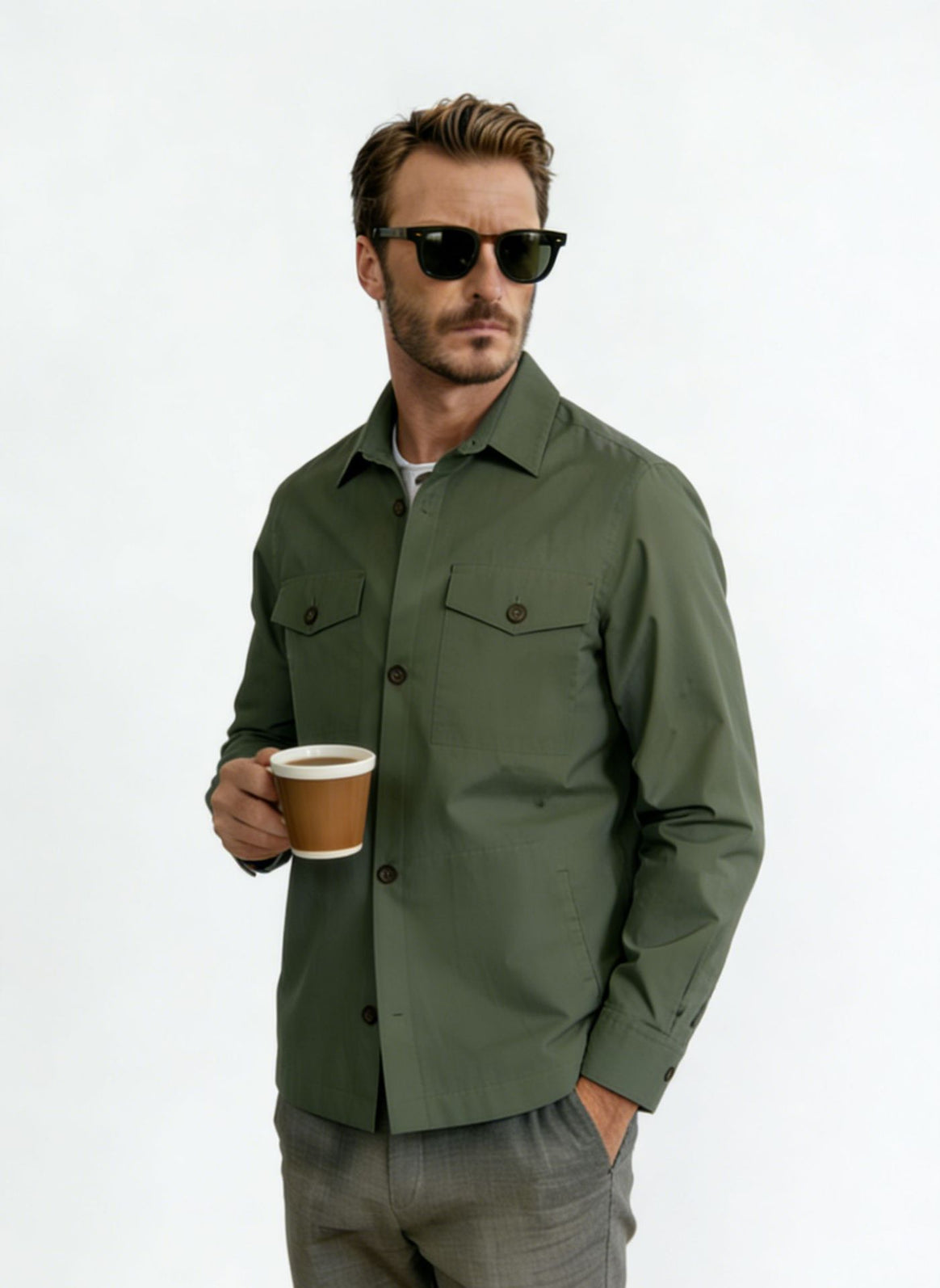 Men's shirt jacket with flap pockets and lightweight cotton blend Mune Fashion
