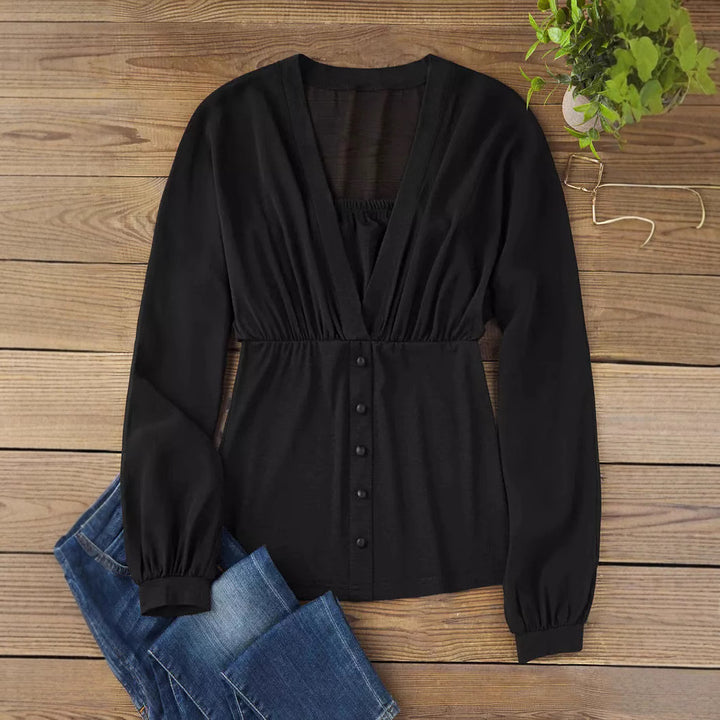 Women's transparent chiffon blouse top with button placket and tailored fit Mune Fashion