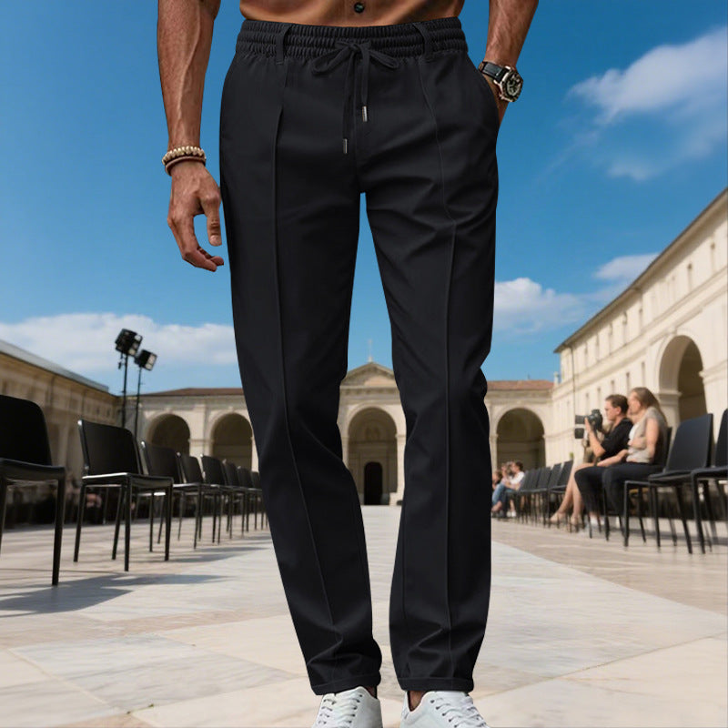 Men's tapered pleat chinos with elastic drawstring waistband and side pockets Mune Fashion