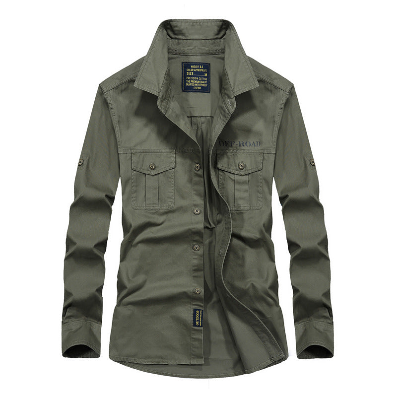 Men's Utility Field Shirt with Chest Flap Pockets and Roll-up Sleeves Mune Fashion