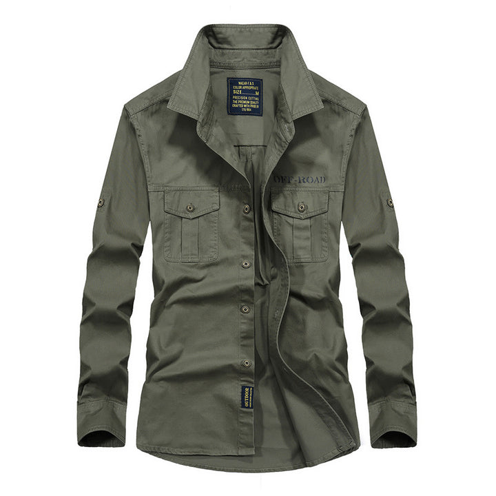 Men's Utility Field Shirt with Chest Flap Pockets and Roll-up Sleeves Mune Fashion