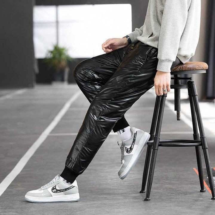 Men's Insulated Nylon Jogging Pants with Quilted Thermal Lining, Drawstring & Elastic Cuffs Mune Fashion