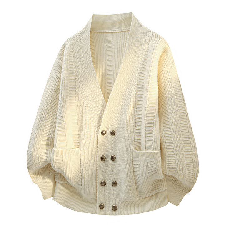 Women's Oversized Knit Cardigan with Shawl Collar, Double-Breasted Button Placket & Pockets Mune Fashion