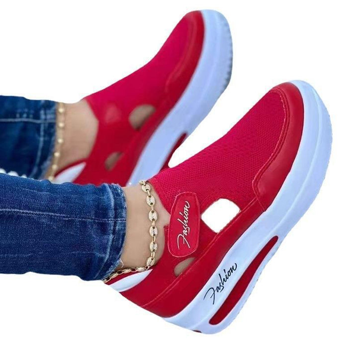 Women Wedge Sneakers with Knitted Upper, Cut-Outs and Velcro Mune Fashion
