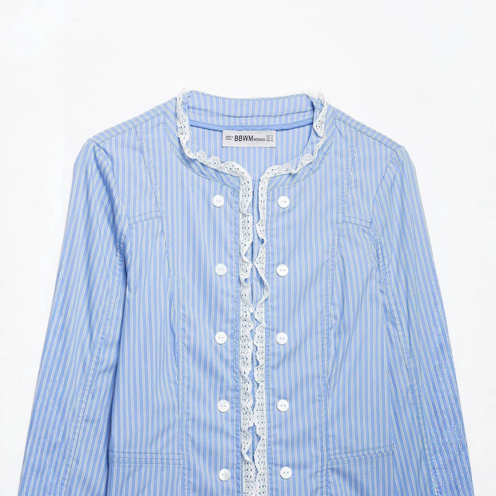 Women's short jacket in blouse style with lace trim and double button placket Mune Fashion