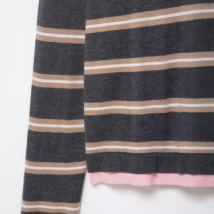 Women’s fine knit rugby sweater with contrasting collar and button placket Mune Fashion