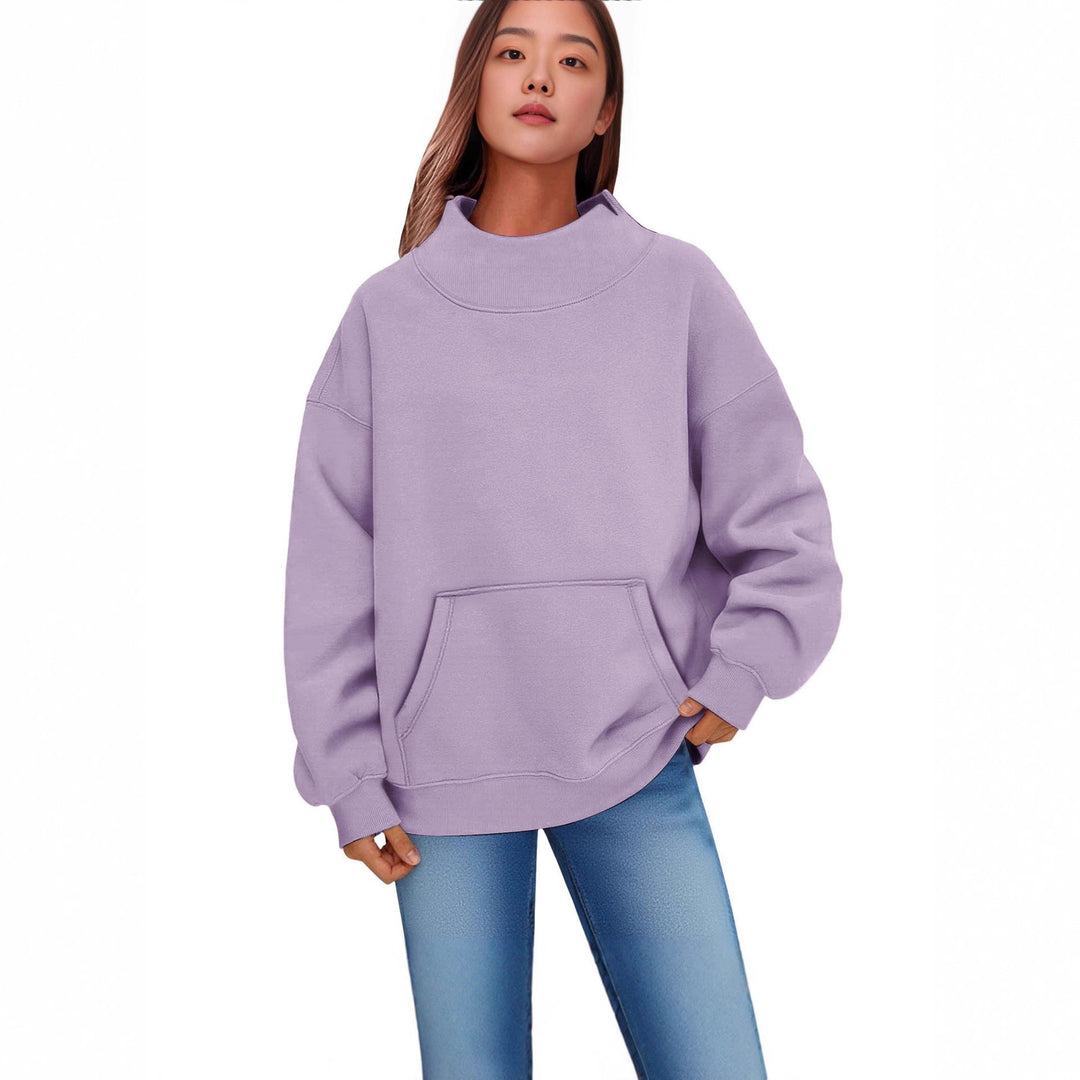 Women Oversized Hoodie with Stand-up Collar and Kangaroo Pocket Mune Fashion