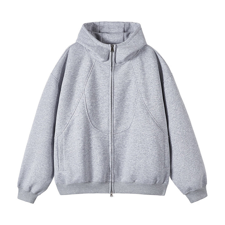 Unisex Oversize Hooded Sweat Jacket with High Stand-Up Collar and Full-Length Zipper Mune Fashion