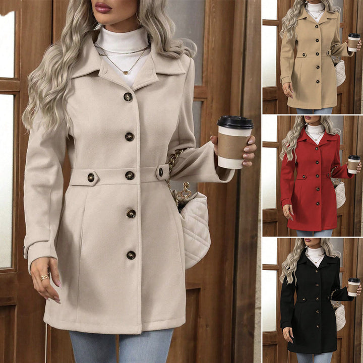Women tailored button-up short coat with lapel collar and belt details Mune Fashion