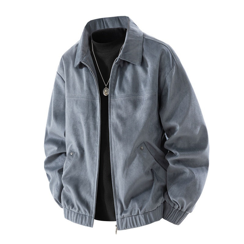 Men's lightweight Harrington jacket in suede look with shirt collar, full-length zipper and elastic hem Mune Fashion