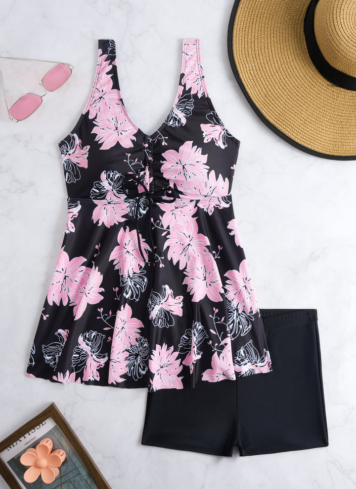 Women's tankini with floral wrap design and comfortable shorts Mune Fashion