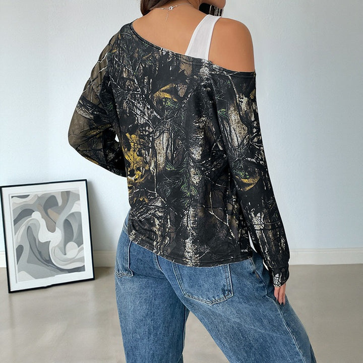 Women's Asymmetrical Crop Top with Unique Tree Pattern Mune Fashion