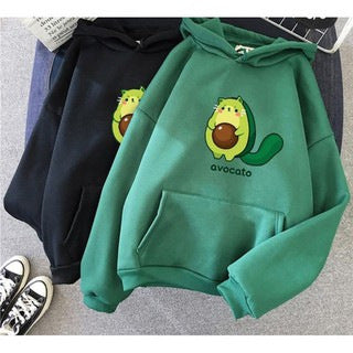 Women's oversized fleece hoodie with soft interior lining, kangaroo pocket and Avocato cartoon motif Mune Fashion