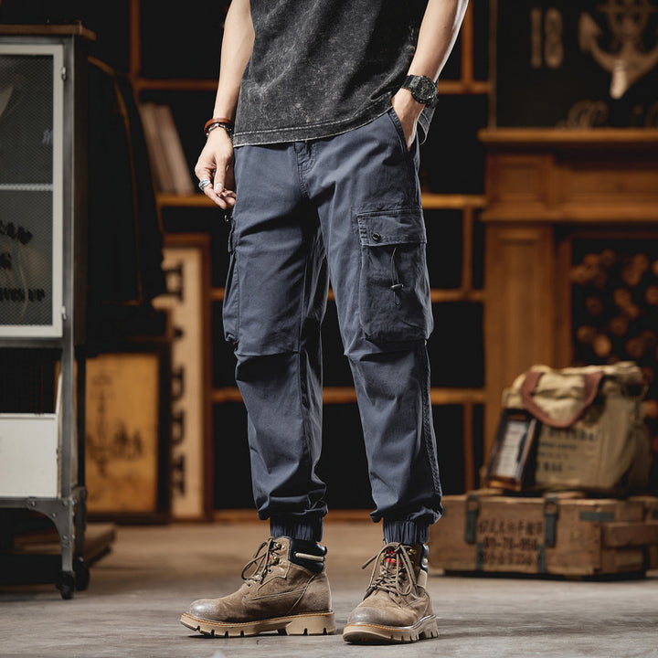 Men's Multifunctional Canvas Cargo Pants in Jogger Cut with Elastic Drawstring Waist and Multiple Pockets Mune Fashion
