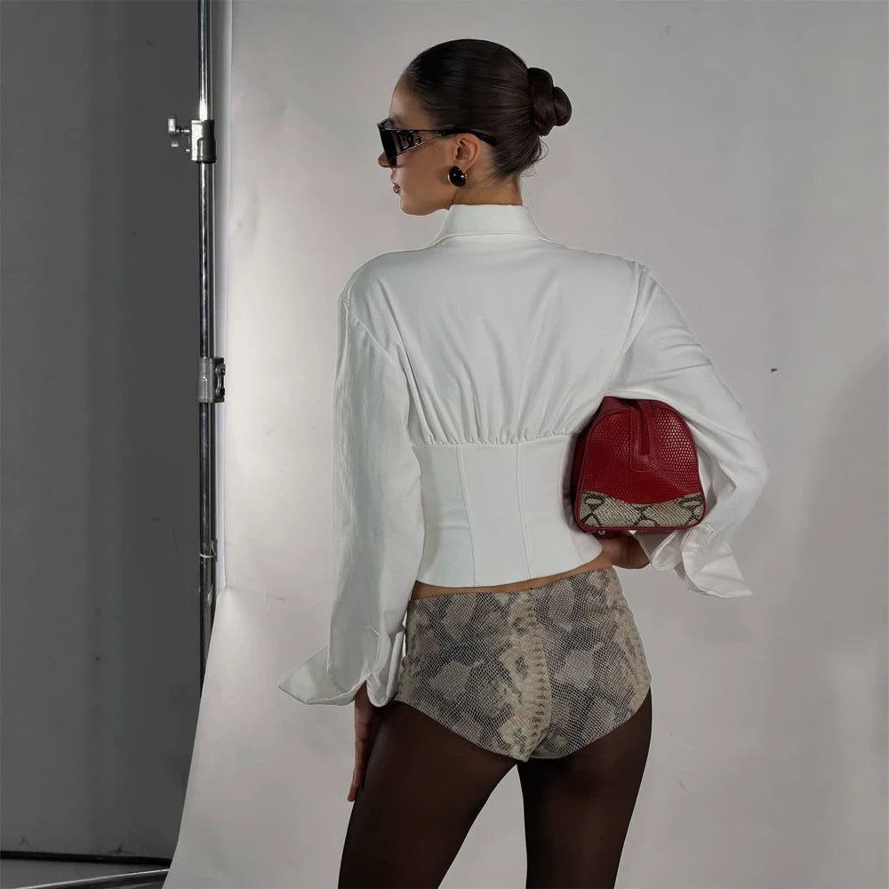 Women Tailored Corset Bustier with Integrated Blouse and Front Closure Mune Fashion