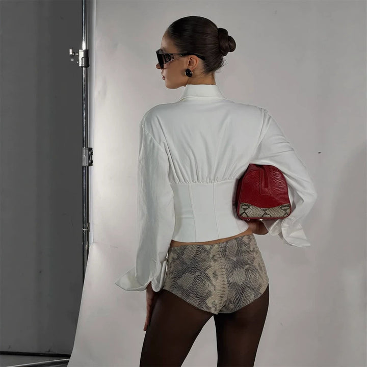 Women Tailored Corset Bustier with Integrated Blouse and Front Closure Mune Fashion