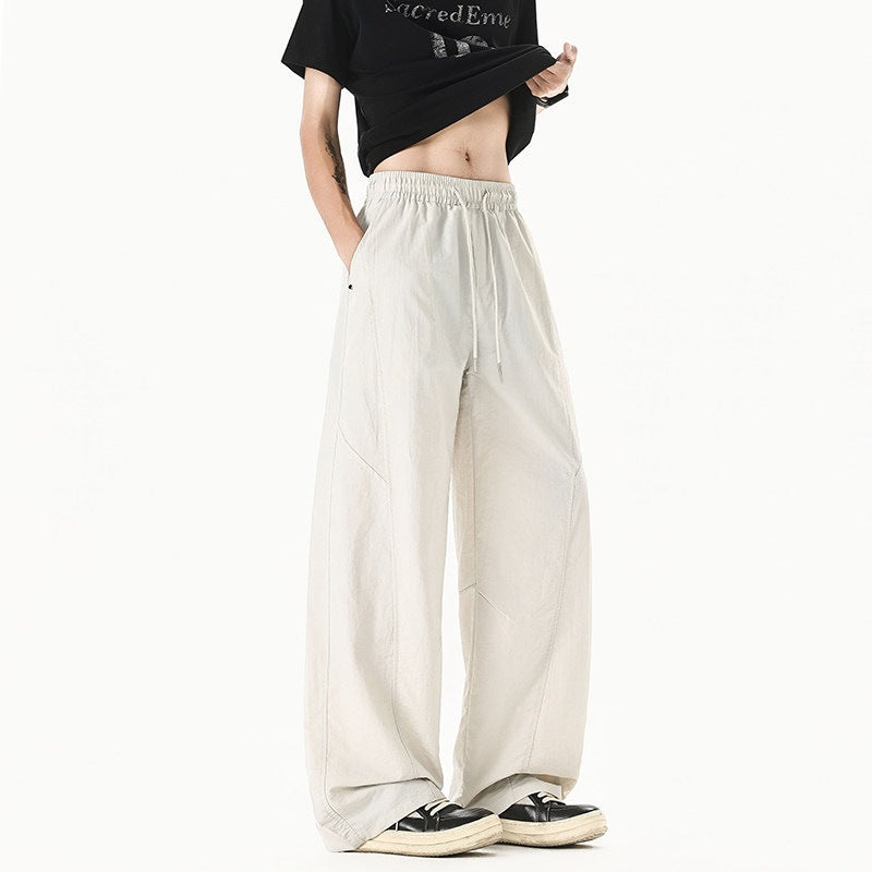 Men Wide Cut Relaxed-Fit Linen-Cotton Pants with Elastic Waistband and Drawstring Mune Fashion