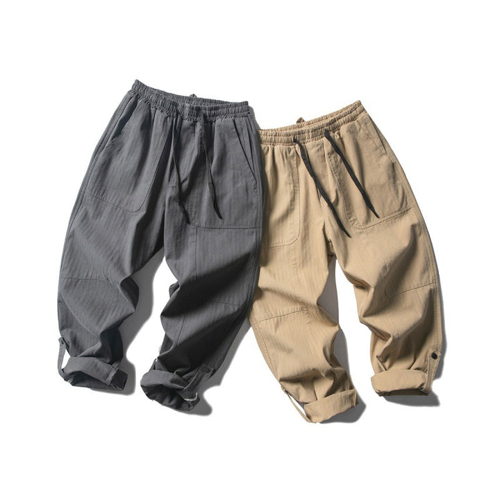 Men's Loose Baggy Cargo Pants with Elastic Waistband Drawstring and Knee Paneling Mune Fashion