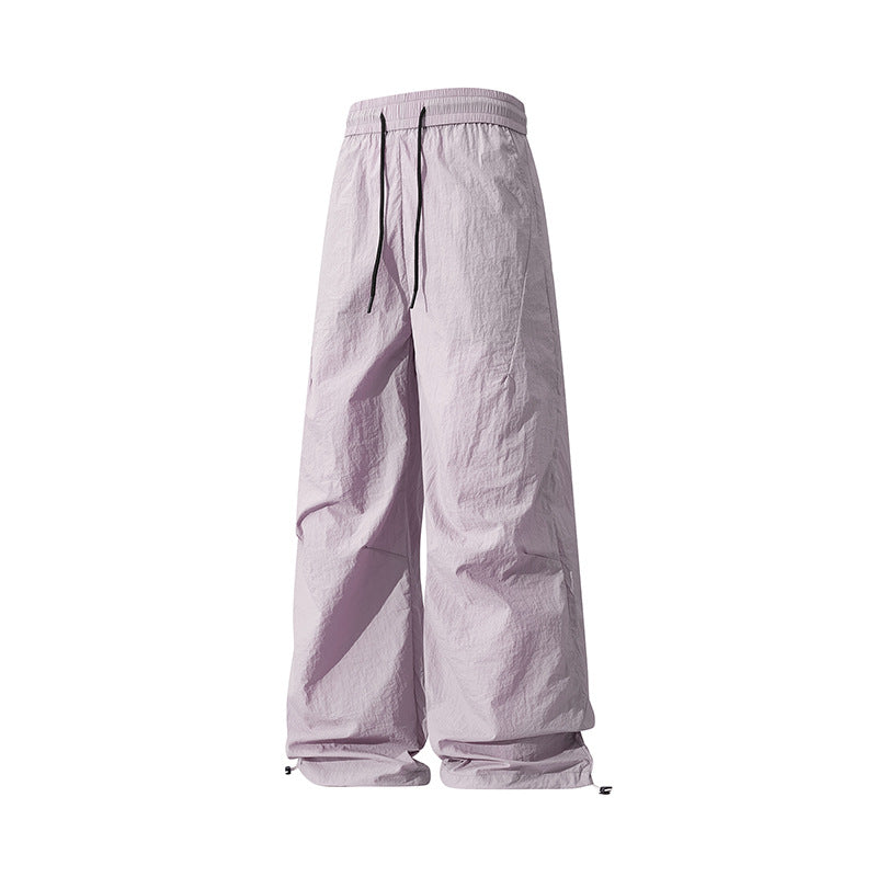 Unisex Wide Technical Nylon Pants with Drawstring and Adjustable Hem Mune Fashion