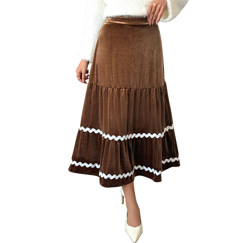 Ladies Long Cord Skirt with Ruffle Details Mune Fashion
