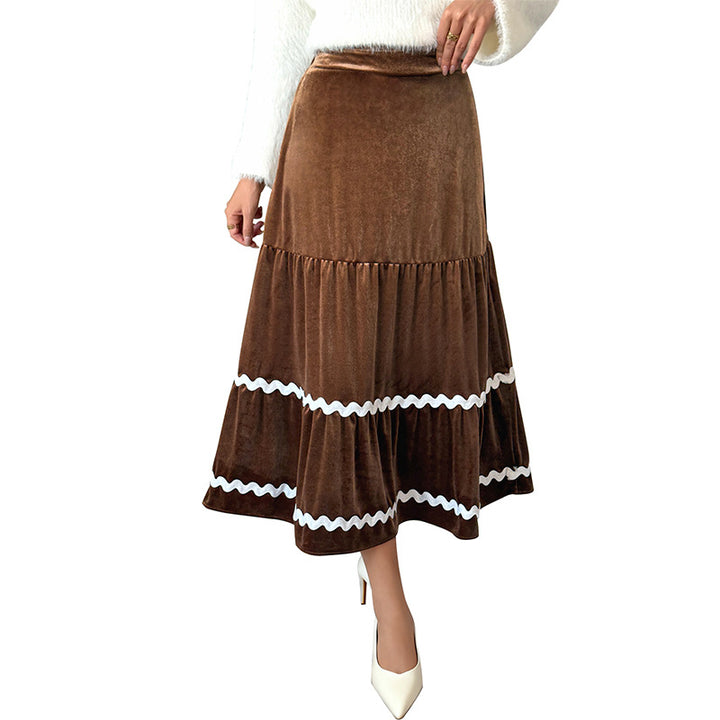 Ladies Long Cord Skirt with Ruffle Details Mune Fashion