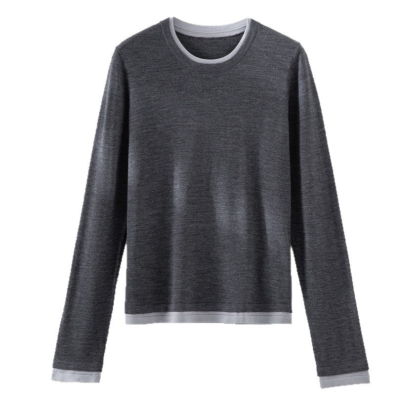Women Fine Round Neck Sweater made of Merino Mix with Contrast Cuffs Mune Fashion