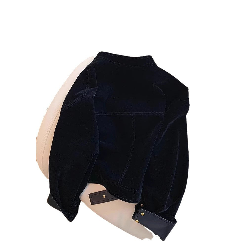 Ladies Stylish Velvety Transitional Jacket with Leather Accents Mune Fashion