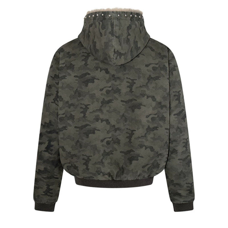 Women's padded camouflage bomber jacket with teddy lining, hood, and ribbed cuffs Mune Fashion