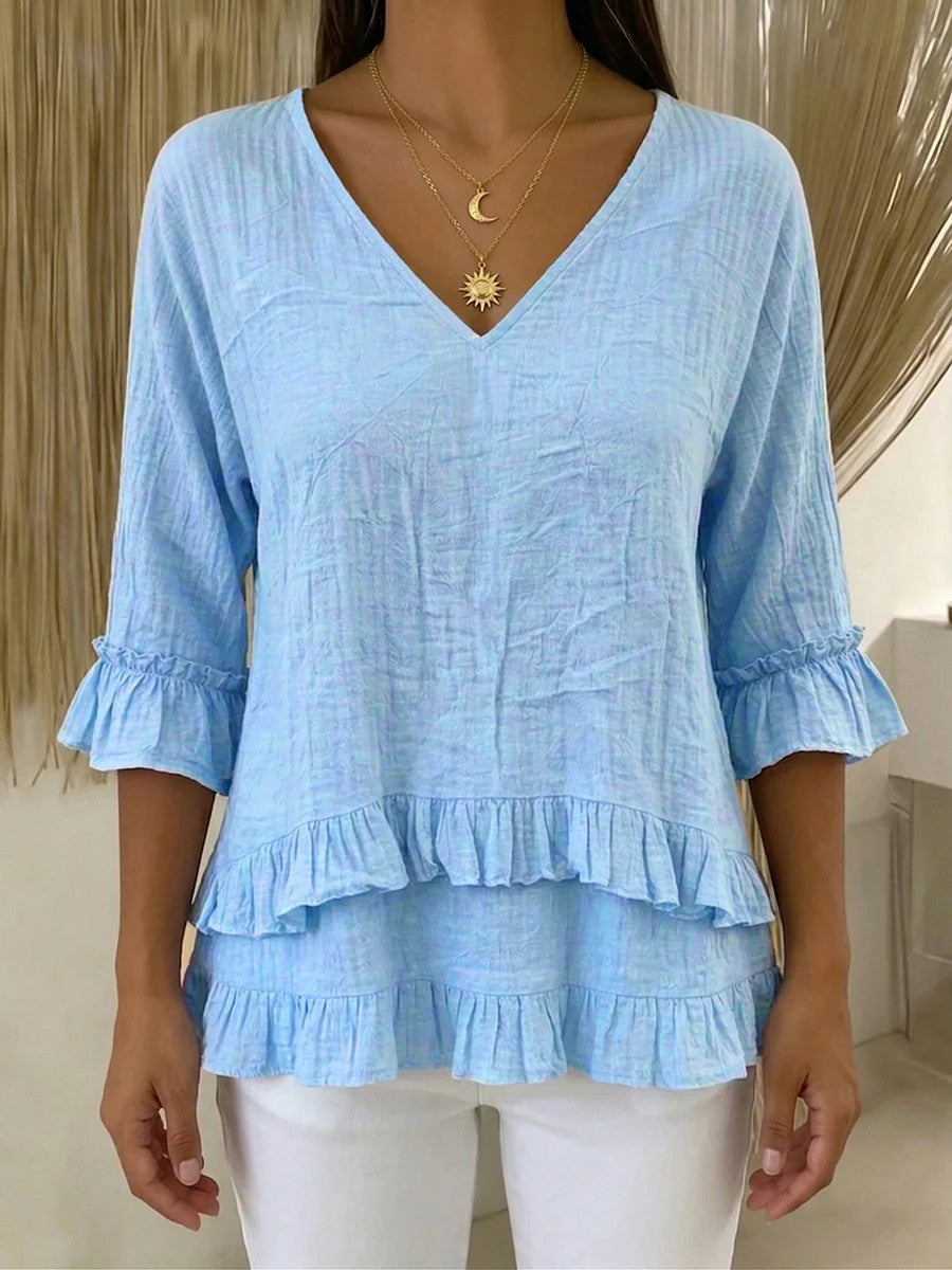 Women's Playful Long Sleeve Blouse with Ruffle Mune Fashion