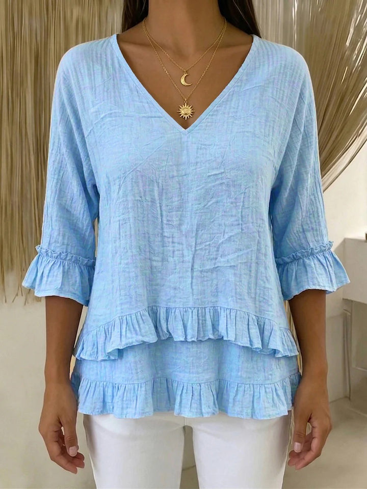 Women's Playful Long Sleeve Blouse with Ruffle Mune Fashion
