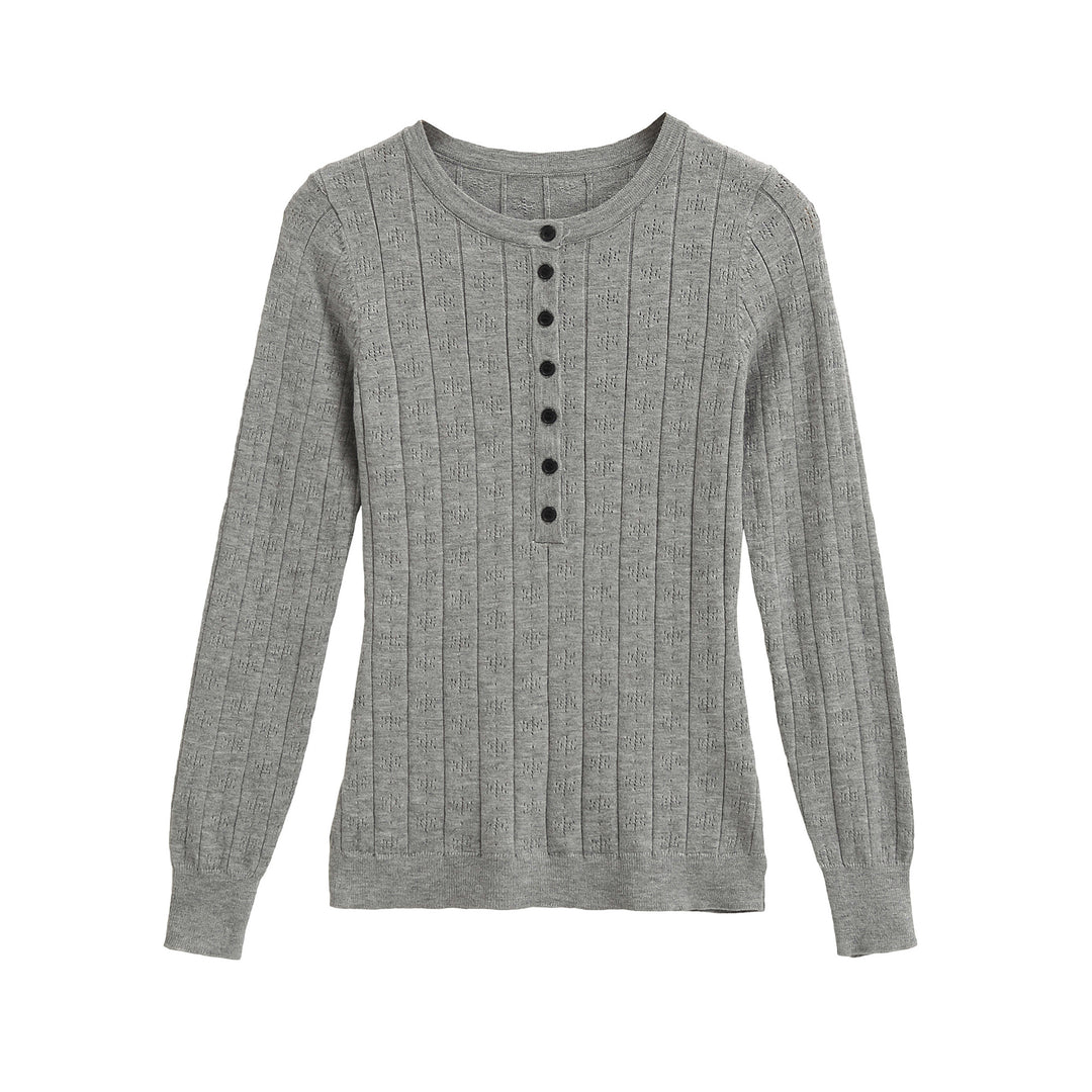 Women's fine knit long sleeve with button placket and textured knit Mune Fashion