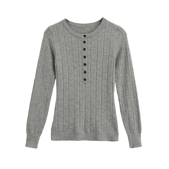Women's fine knit long sleeve with button placket and textured knit Mune Fashion