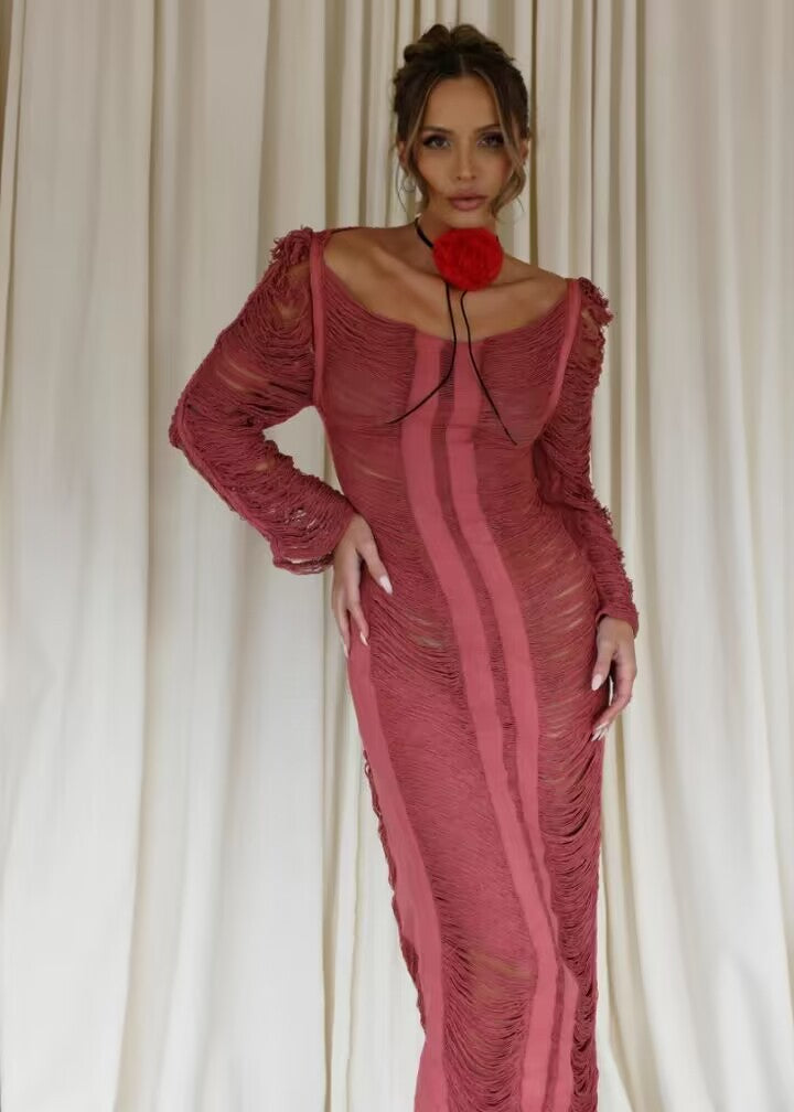 Women's elegant beach dress with refined fringes and transparent elements Mune Fashion