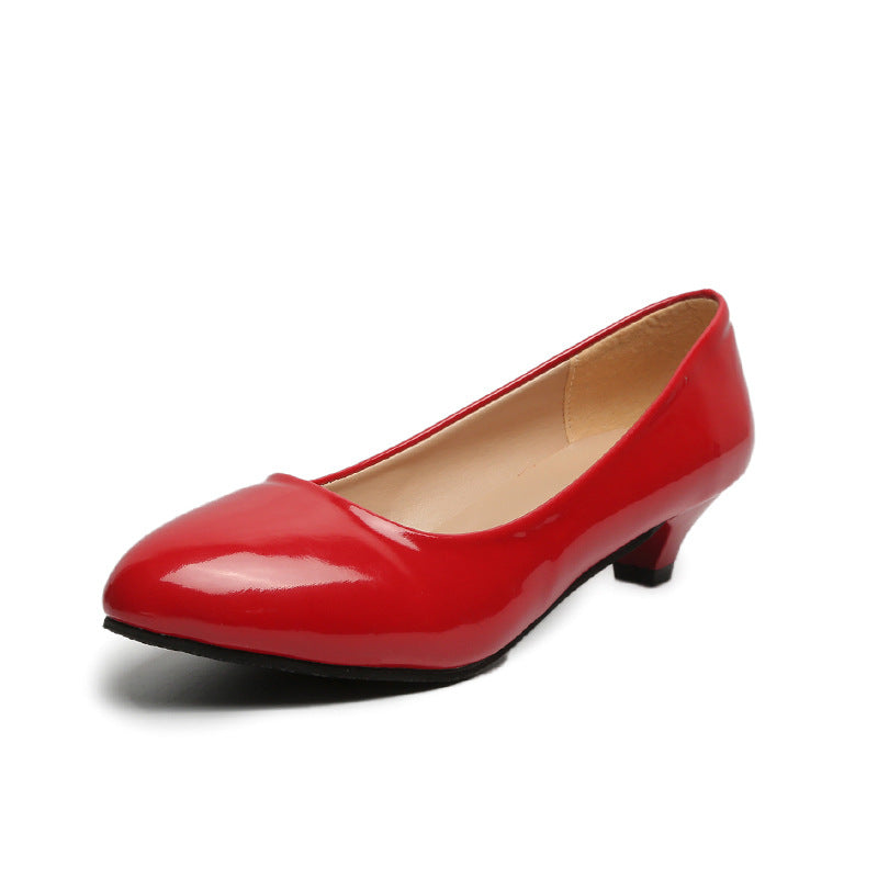 Women's pointed toe pumps in high-gloss patent look with low conical heel, padded comfort insole, and soft lining Mune Fashion