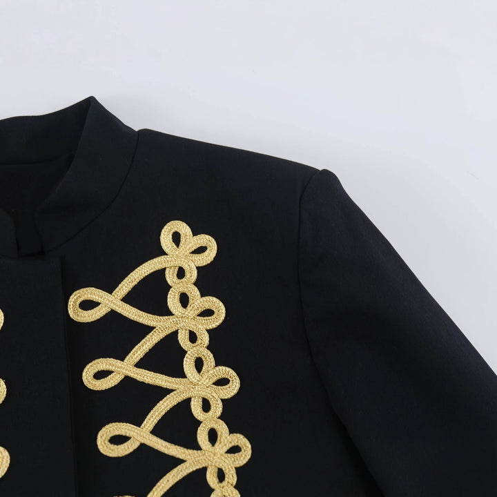 Women's Cropped Bolero Jacket with High Stand-Up Collar and Decorative Galloon Trim Mune Fashion
