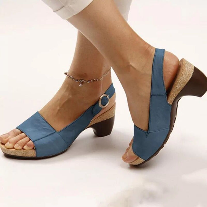 Women's sandal with elastic heel strap, ergonomic cork comfort footbed, and low curved heel Mune Fashion