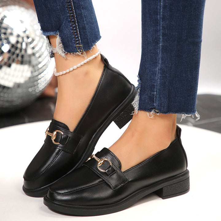 Ladies Patent Leather Platform Loafer with Gold Horsebit Detail and Low Block Heel Mune Fashion