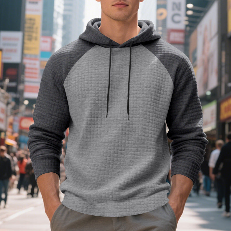 Men's quilted hoodie with raglan sleeves and drawstring Mune Fashion