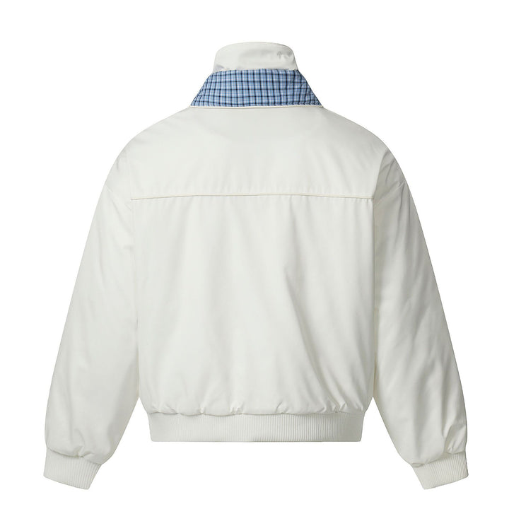 Unisex short jacket with high double collar and checked inner lining Mune Fashion