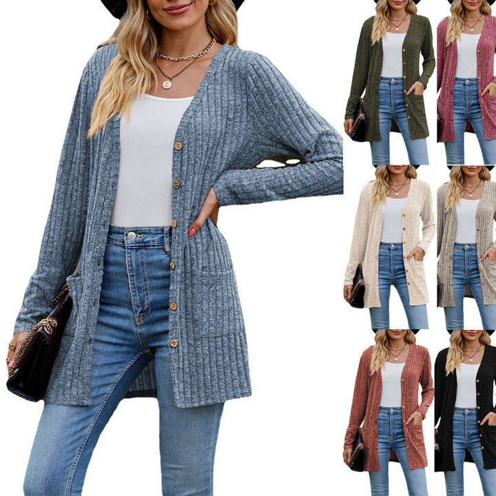 Women Long Cut Ribbed Knit Cardigan with Button Placket and Pocket Mune Fashion