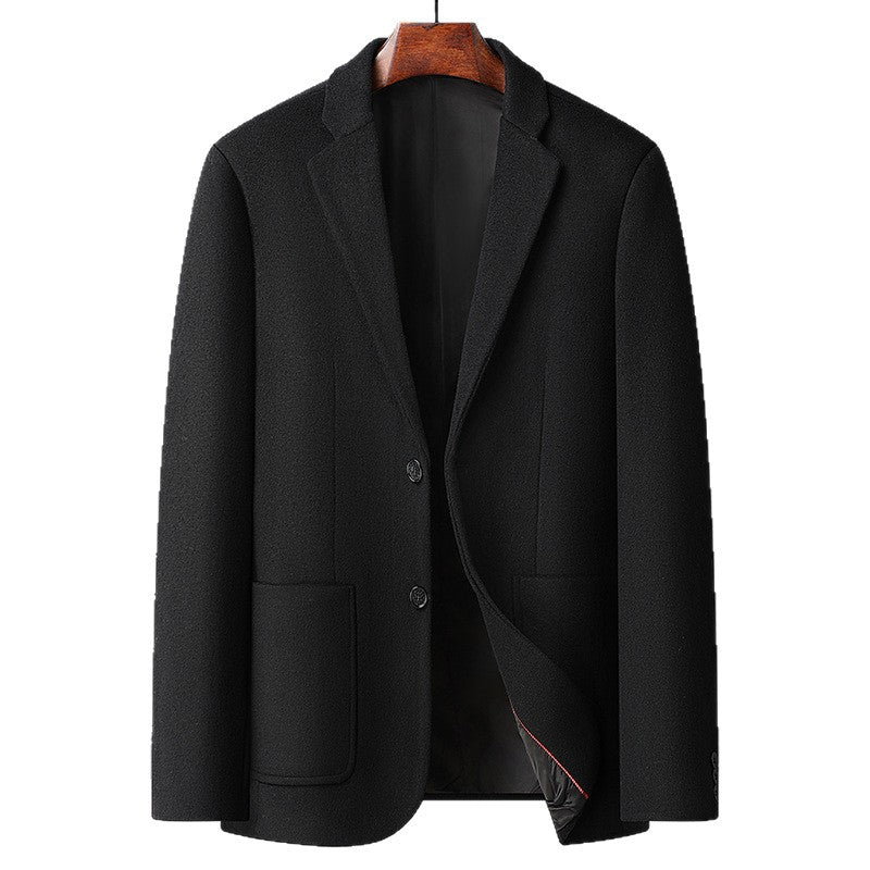 Men's Single-Breasted Wool Blend Blazer with Patch Pockets and Fine Texture Mune Fashion