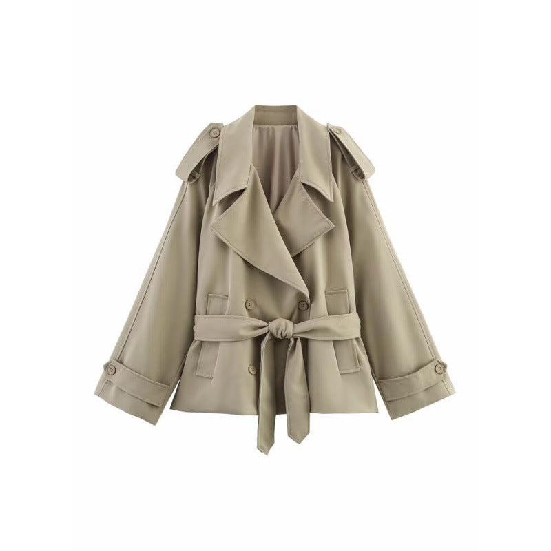 Ladies Short Trench Coat with Ties and Cape Sleeves Mune Fashion