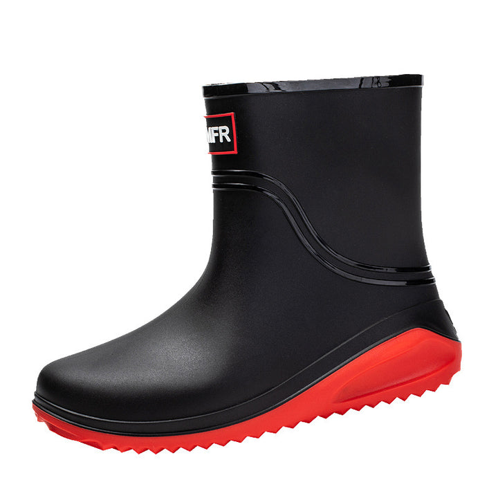 Women Short Shaft Rain Boots with Adjustable Drawstring and Reflective Hem Mune Fashion