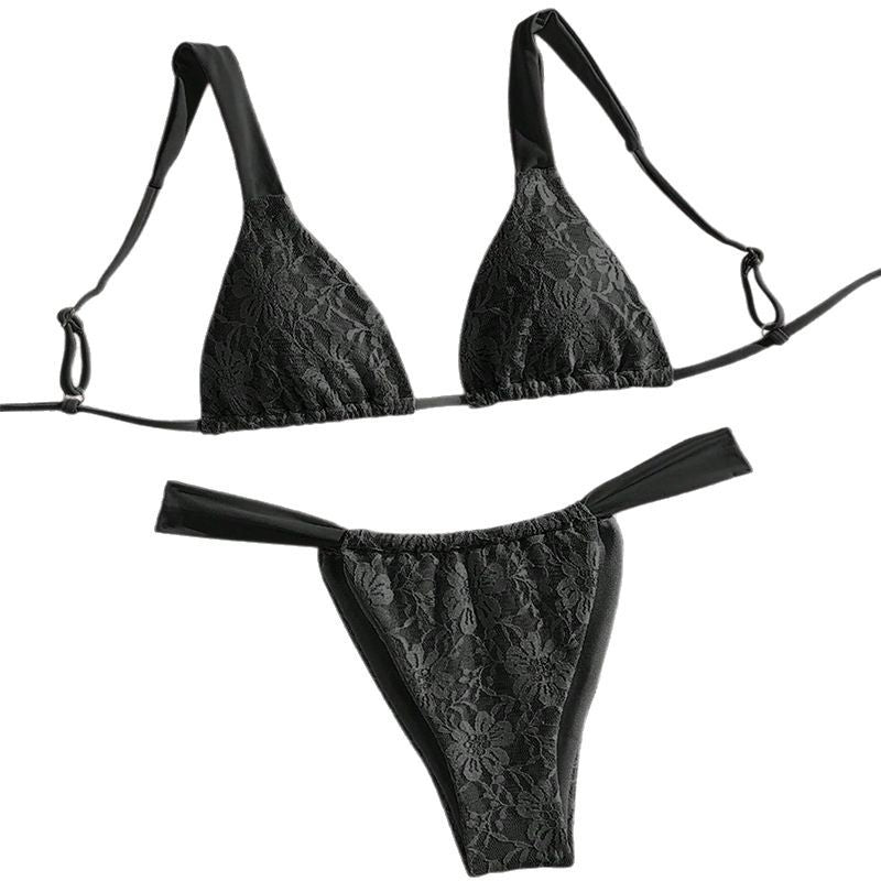 Women's triangle bikini with floral spandex pattern and adjustable straps Mune Fashion