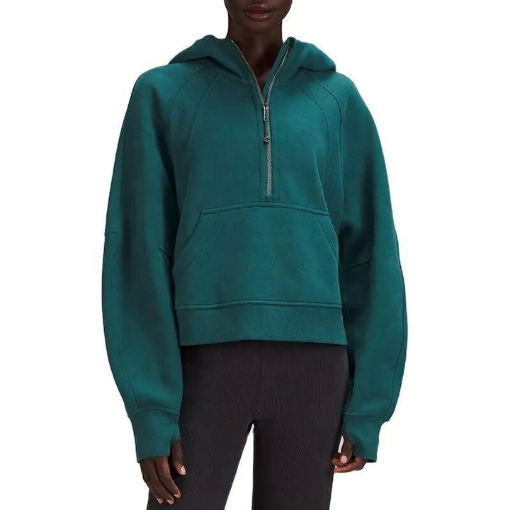 Women's short cut hoodie with half zipper and kangaroo pocket Mune Fashion
