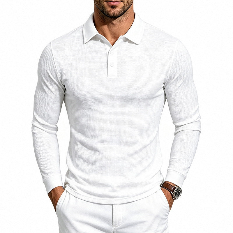 Men's Slim-Fit Polo Shirt with Long Sleeves and Waffle Texture Mune Fashion