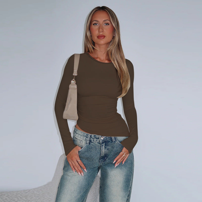Women's asymmetrical gathered crop long sleeve shirt Mune Fashion